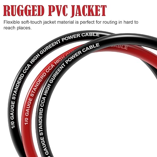 1/0 Gauge Wire Copper Clad Aluminum CCA (20Ft Each Black/Red) Primary Automotive Wire,Battery Cable for Car Audio Speaker,Solar,RV Trailer Amp Wiring