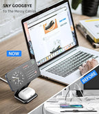 KU XIU X40 Foldable Magnetic Wireless Charger, 3-in-1 Charging Station for iPhone 17/16/15/14/13/12 & iPhone Air, 5W Fast Charging for Apple Watch S11–4/SE/Ultra 3/2/1, AirPods 4/3/2/Pro – Black