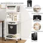 Arbuxzuy 4-Tier Printer Stand with Storage Shelf, Mobile Printer Table for Home Office, Adjustable Stand for Printer, Scanner, Fax (White)
