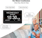 2025 NEW, Digital Clocks, 7'' Dementia Clock with Date and Time for Elderly, Auto-Dimming, 12 Reminders & 6 Alarms, Button & Remote Control, Auto DST, Digital Calendar for Seniors Large Display