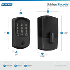 SCHLAGE BE489WB GRW 622 Encode WiFi Deadbolt Smart Lock, Keyless Entry Touchscreen Door Lock with Greenwich Trim, Matte Black