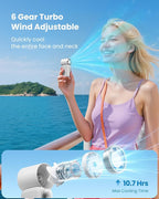 Gaiatop Portable Handheld Mini Fan, 6 Speeds 16900 RPM High Velocity Personal Fan with LED Display, USB Rechargeable, Mini Fan with Lanyard for Makeup, Travel, Outdoor, Gift for Women Girl, White