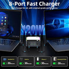 120W GaN USB C Charger Block Fast Charging, MultiPort USB Charging Station with Rainbow Gradient Light & LED Display for iPhone, Samsung Galaxy, iPad, Tablet, Laptop, Drones, Headphones