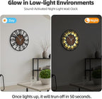 Casaformia 20'' Silent Wall Clock with Night Light, Glow in The Dark Decorative Wall Clock Battery Operated, Rustic Modern Metal & Wood Clocks for Bedroom Living Room Decor, Arabic Numerals