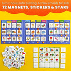 QUOKKA Magnetic Chore Chart for Kids with 72 Routine Magnets & Star Rewards - Foldable Visual Daily Responsibility Schedule and Behavior Chart for Kids - Help Kids Build Good Habits and Independence