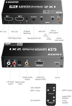 PERESAL HDMI Switch eARC Audio Extractor, 4K@60hz HDMI Audio Splitter with Remote, Support 7.1 Channel Audio/Optical Toslink SPDIF/Coaxial Converter HDR