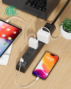 2 Pack Surge Protector Power Strip with 6 Outlets 4 USB Ports (2 USB C) 20-Foot Extension Cord Flat Plug 900 Joules 15A Circuit Breaker Wall Mount Desk USB Charging Station for Home Office