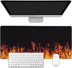 EOBKLAX Fire Flames Large Gaming Mouse Pad,Waterproof Desk Mat for Desktop,Non-Slip Rubber Base Mousepad with Stitched Edges for Laptop Office and Home 35.4X15.7 Inch