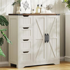 Vabches Farmhouse Bathroom Cabinet, Freestanding Storage Cabinet with 4 Drawers and 2 Doors, Rustic Storage Organizer with Adjustable Shelf for Bathroom, Living Room, Entryway, White