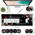 Ergonomic Keyboard Wrist Rest & Mouse Pad Wrist Rest Set,Large XXL Gaming Desk Mat 31.5"x 11.8" with Non-Slip Base, Memory Foam,Easy Typing Pain Relief for Home & Office,Floral Quote Live Laugh Love