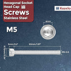 Kozelo 30pcs Socket Head Cap Screws - [M5-0.8 x 50mm] 304 Stainless Steel Allen Socket Drive for Electrical Motor 3D Printing Fan Engine Replacement Use, Silver