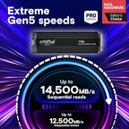 Crucial T705 PCIe Gen5 NVMe 2TB SSD with Heatsink, Up to 14,500MB/s, TLC NAND, Laptop & Desktop (PC) Compatible, for Creatives and Hardcore Gamers, Solid State Drive, 1Mo Adobe CC – CT2000T705SSD5
