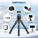 LEOFOTO 9.84" Aluminum Table Tripod with Ball Head for Camera, 360° Rotation Desktop Tripod with 1/4" Screw for Phone Adaptor/Projector/Sport Camera, Max Load 11lb