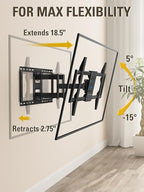 Mounting Dream TV Wall Mount TV Bracket for Most 42-90 Inch TV, Pre-Assembled Full Motion TV Mount with Articulating Arms, Max VESA 800x400mm 132 lbs. Loading, Fits 16", 18", 24" Studs, MD2298-XL