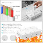 Solidock Flat Plug Power Strip Surge Protector with 12 AC Outlets 6 USB Ports 3 Side Multi Plug Outlet Extender 5 Ft Extension Cord for Home Office Kitchen Dorm Wall Desk Charging Station ETL Listed