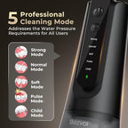 Bezvoi Portable Water Flosser for Teeth: Gum-Sensitive Friendly, Dual-Gear Motor Technology Irrigator Dental Pick with 5 Modes for Braces & Orthodontic, IPX7 Waterproof, Cordless for Travel, Black
