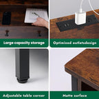 Tykacna 27 Inch Wide Night Stand, Large Wood Night Stand with 2 Drawers, LED Nightstand with Charging Station and Adjustable Drawer, Bedside Table for Living Room/Bedroom/Study/Office, Retro.