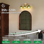 Shenmoyl Battery Operated Bathroom Light Fixtures, 3-Light Brass Vanity Wall Light with 5000mAh Rechargeable Bulb Over Mirror with Green Tulip Glass Shade for Bedroom Living Room