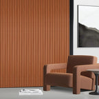 OUZUGIE WPC Acoustic Slat Wall Paneling, 8-Pack 96 x 6 Inches 3D Wall Panels for Interior Wall Decor,Living Room,TV Background,Study Room,Office Spaces,Bedroom,Low Grille (Teak)