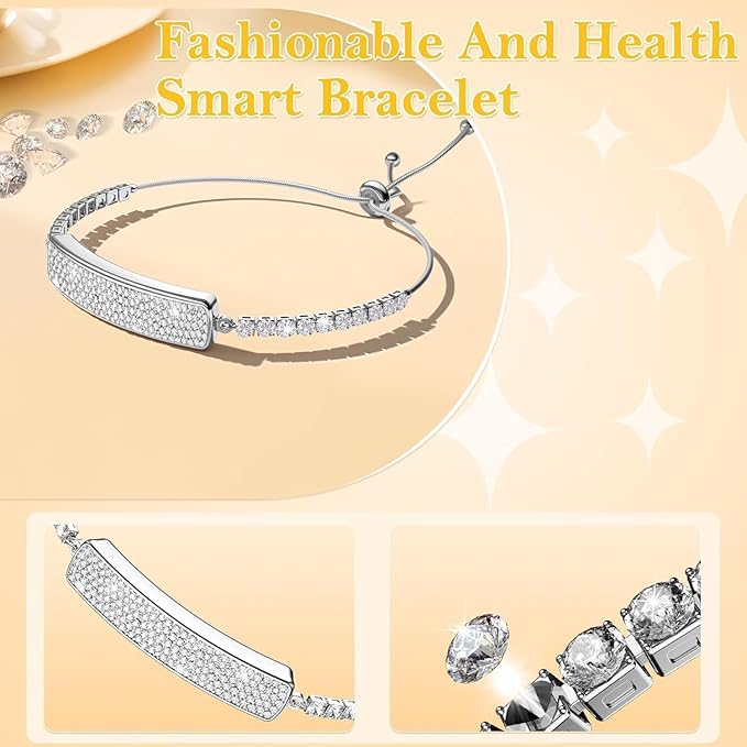 Smart Bracelet for Women, Jewelry Fitness Tracker with 2 Bands, Heart Rate & SpO₂ Monitor, Stress & Sleep Tracking, Step & Calorie Counter, 5ATM Waterproof for iOS & Android, No Subscription, Silver
