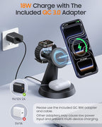 3 in 1 Magnetic Charging Station for Apple Devices, 15W Fast Wireless Charger Compatible with MagSafe Charging Stand Dock for iPhone 17 16 15 14 13 12, Watch Charger Stand for Apple Watch & Earbuds