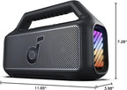Soundcore Boom 2 by Anker, Outdoor Speaker, 80W, Subwoofer, BassUp 2.0, 24H Playtime, IPX7 Waterproof, Floatable, RGB Lights, USB-C, Custom EQ, Bluetooth 5.3, Portable for Camping and Beach - Black