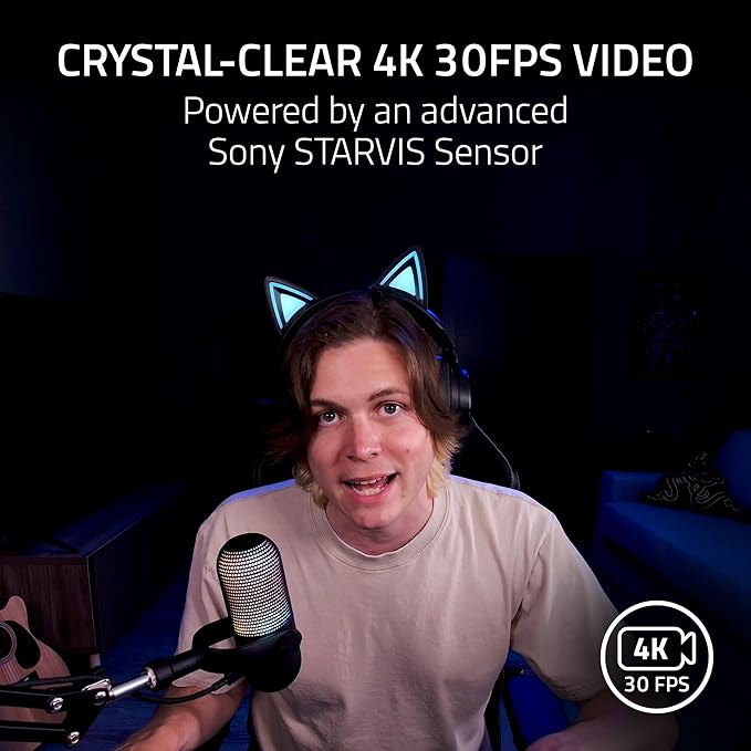 Razer Kiyo V2 Streaming Webcam: 4K 30 FPS, 1080p 60 FPS - AI Powered Auto-Framing - Built-in Microphone - Ultrawide Angle Lens - Privacy Cover - Works with OBS, Xsplit, Discord, Zoom, Teams - Black