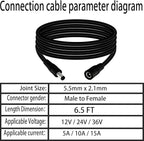 5.5mm x 2.1mm 6.5FT DC Power Extension Cable Male to Female 12V/24V 14AWG DC Connection Cable for CCTV Surveillance Camera Amplifiers LED Strip Lights Solar Panels Energy Storage Power Supply 2 pcs