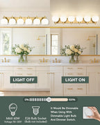 METWET Bathroom Light Fixtures, 6-Light Brushed Gold Bathroom Vanity Lights Over Mirror with Globe Milk White Glass Shade, 38 Inch Modern Vanity Lighting Fixtures, VL195-BG-ML-6