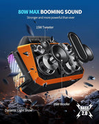 TPWIN Bluetooth Speaker - 80W Loud, Rugged Outdoor Speakers, IPX6 Waterproof, 20H Playtime, Deep Bass, Lightshow, TWS, BT 5.3 Wireless, Portable for Travel Hiking Camping Beach Pool - Orange