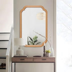 Wood Mirror for Bathroom, 20" x 30" Rectangular Wall Mirror for Bathroom Vanity with Wooden Frame Farmhouse Rounded Corner Wall Mirror Decor (Horizontal/Vertical)