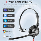 Callez USB Headset with Mic, Computer Headset with ENC Dual Noise Cancelling Microphone & MS Teams Call Button, Wired Mono Headphones for PC Laptop Mac Teams Zoom Home Office Work