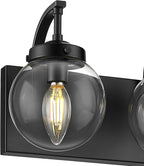 Beionxii Black Bathroom Vanity Light, 3-Light Bathroom Light Fixtures with Clear Glass Shade, Modern Vanity Lights Over Mirror Living Room Hallway, BX-VL03MB-3CG