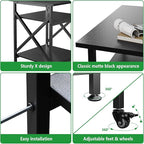 Ollieroo 3 Tier Printer Stand, Large Table with Wheels, Rolling Cart with Height Adjustable Middle Storage Shelf, 23.6 x 23.6 x 30.3 Inches Shelf for Home Office, Black