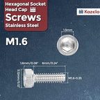 Kozelo 50pcs Socket Head Cap Screws - [M1.6-0.35 x 6mm] 304 Stainless Steel Allen Socket Drive for Electrical Motor 3D Printing Fan Engine Replacement Use, Silver