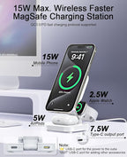 5-in-1 Magnetic Wireless Charging Stand for Apple MagSafe Charger with Night Light for iPhone 17/16/15/14/13/12, Watch, AirPods, Travel Magnetic Charger Nightstand Charging Station (Adapter Included)
