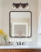 METWET Bathroom Light Fixtures Over Mirror, 3-Light Oil Rubbed Bronze Vanity Light with Clear Glass Globe Shade, Modern Sconces Wall Lighting, Bathroom Wall Lights for Bedroom Hallway, VL195-ORB-3