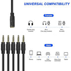 MEIRIYFA 3.5mm Headset Splitter Cable 1/8" 4-Pole/3-Rings TRRS 1 Female to 5 Male Stereo Jack Audio AUX Headphone Splitter Cable 1 Input 5 Output Headphone Headset Extender Cord-50CM