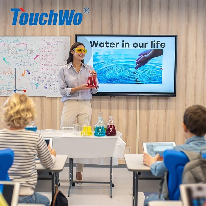 TouchWo 65-inch Interactive Touchscreen Monitor, Electronic Whiteboard Touch Screen with 4K Display, Smart Board for Home Office and Classroom, Bundled Android 14, RAM 8G & ROM 128G