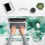 Britimes Colorful Floral Keyboard Mouse Pad Set Flower Green Summer 4in1 Large Mousepad+Keyboard Wrist Rest+Mouse Wrist Rest+Coaster Ergonomic Design for Home Office Computer 35.4x15.7 inches