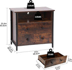 Tykacna 27 Inch Wide Night Stand, Large Wood Night Stand with 2 Drawers, LED Nightstand with Charging Station and Adjustable Drawer, Bedside Table for Living Room/Bedroom/Study/Office, Retro.