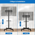 HOLMAXD Mobile TV Stand for 23-65 Inch LCD LED Flat/Curved Panel Screen TVs, Height Adjustable Rolling Floor TV Cart with Tilt Mount and Shelf, Portable Stand Holds up to 110 lbs, Max VESA 400x400mm