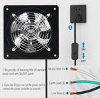 Aydomer 8 Inch Exhaust Fan Metal Ventilation Fan With Switch Window And Wall Mounted Extractor Warehouse Fan With Check Valve For Kitchen, Attic, Garage(Black)