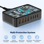 200W USB C Charging Station,8-Port GaN USB C Charger Block,PD 65W Desktop Charger, Power Strip Adapter Compatible with iPhone 17/16/ 15/14,MacBook Air/Pro,DELL,for iPad Pro,Galaxy and More,Black