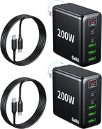 2 Pack USB C Charger Block 200W,6 Port Foldable Fast Charger Type C Charger iPhone 17 16 Fast Charging PD 3.1 Charging Station for All iPhone/Samsung Galaxy S25/S24/MacBook Pro/iPad