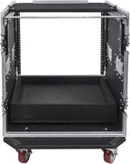 Sound Town 12U PA DJ Pro Audio Rack/Road ATA Case with 2U Drawer, 11U Slant Mixer Top, DJ Work Table, Casters, Pro Tour Grade (MR-DR12UT)