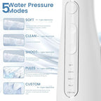 Water Flosser for Teeth with Detachable Washable Tank, 5 Modes Rechargeable Cordless Oral Irrigator, 300ml Portable Dental Flosser, IPX7 Waterproof for Home & Travel, White