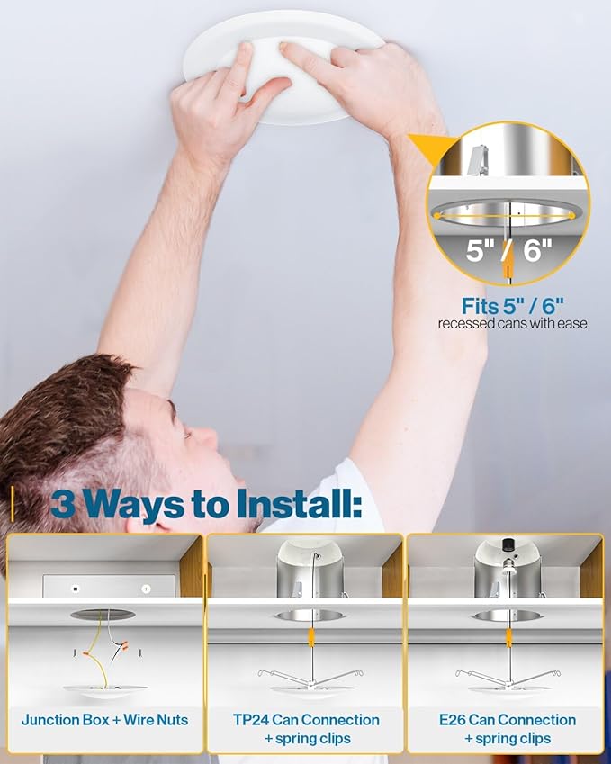 Sunco 96 Pack LED Disc Lights Ceiling 6 Inch, Flush Mount Disk Light, Recessed Can Lighting, 1050 LM, 15W (75W Equivalent), 4000K Cool White, Dimmable, Damp Rated ETL.