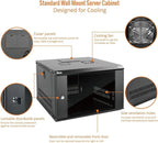 Tecmojo 6U Wall Mount Server Cabinet IT Network Rack Enclosure Lockable Door and Side Panels Black, Cooling Fan, Standard Glass Door, 450mm Depth, for 19” IT Equipment, A/V Devices