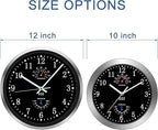 HITO 12 Inch Silent Wall Clock Battery Operated Non Ticking Glass Cover Silver Aluminum Frame, for Kitchen, Bedroom, Home Office, Living Room Decor (12" Black)